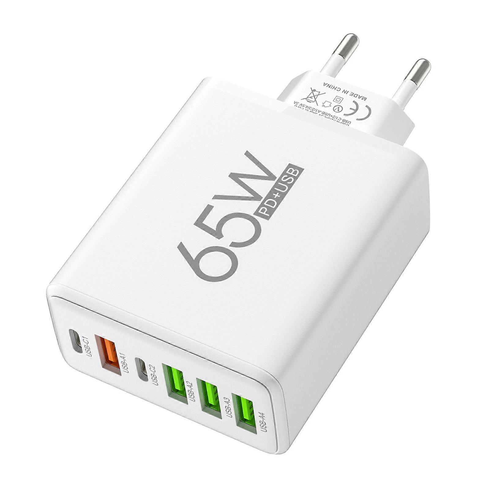 65W 6 Ports USB C PD Fast Charger Adapter Compatible Iphone Quick Charge 3.0 Prevent Overcharging Wall Adapter Compact Dependable Power Adapter