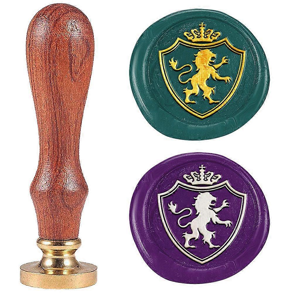 Wax Seal Stamp Set Sealing Wax Stamp Solid Brass Head with Wood Handle for Envelopes Invitations Gift Card Lion with Shield 83x22mm