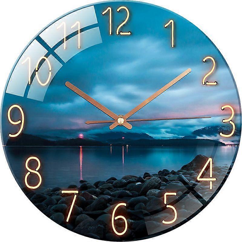 Glass Wall Clock Silent Non Ticking Wall Clock- 12 Inch Quality Quartz Battery Operated Round Clock for Home Office Stones