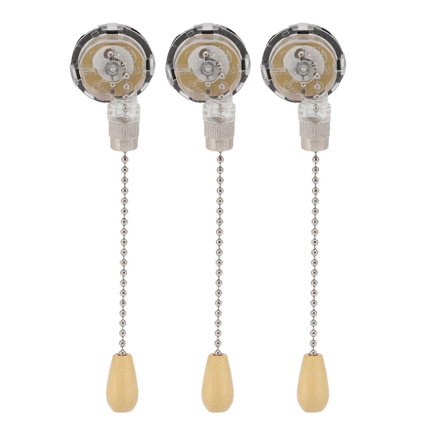 3Pcs Ceiling Fan Lamp Switch Rustproof Replacement Ceiling Light Pull Chain Switch 250V 125V Chrome