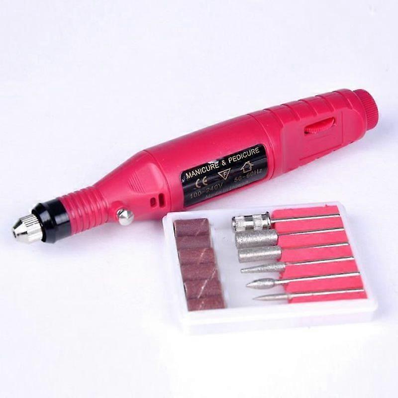 Professional Electric Nail File Nail Drill Machine Adjustable Speed with 6 Sanding Bits and EU Plug-Pink