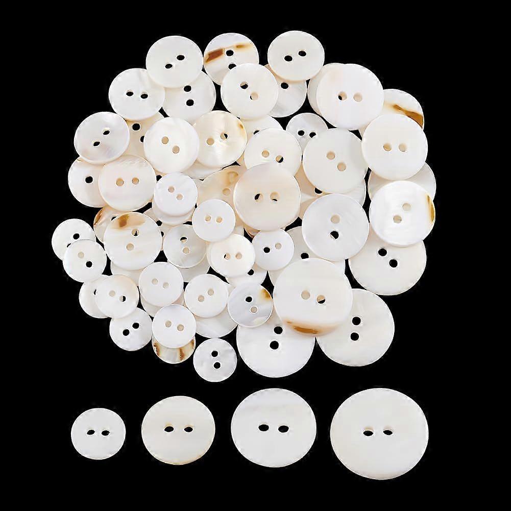 64 Pcs Natural Shell Buttons 11.4mm/15mm/18mm/20mm Flat Round Sea Shell Buttons 2-Hole Sewing Craft Buttons for Cloth Sewing DIY Craft Snow