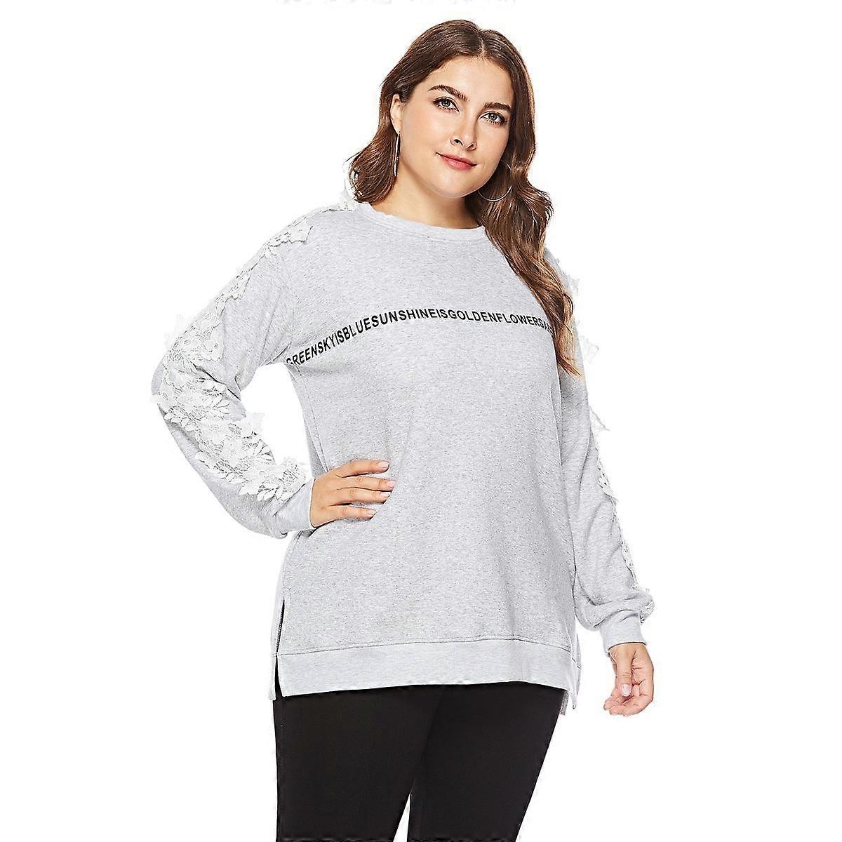 Plus Size Women's Spring and Autumn Round Neck Pullover Letter Print Long Sleeve Sweatshirt