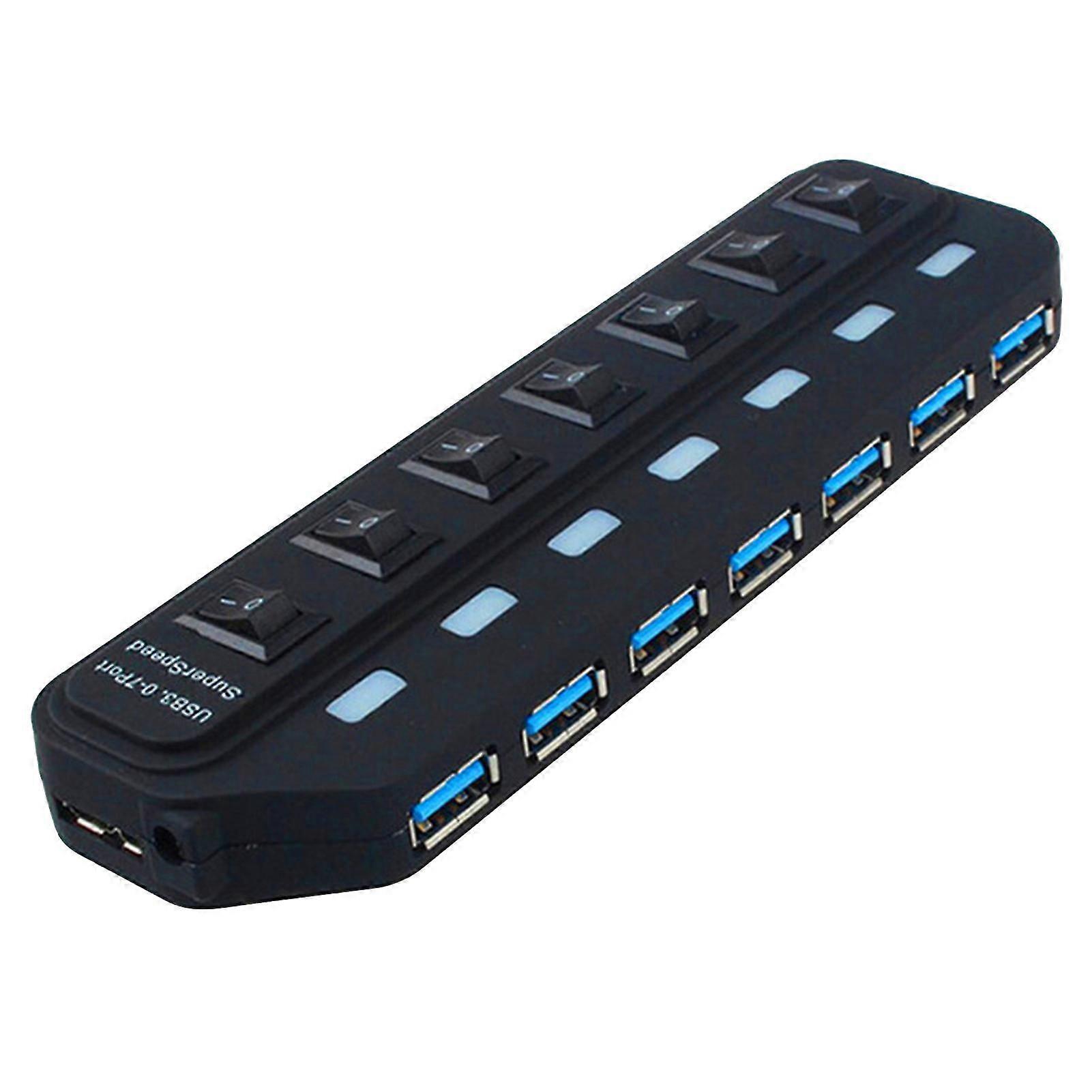 USB3.0-Netzteil, 7 Anschlüsse, Multi-USB-Splitter-Hub, 7-in-1-Multifunktions-Hub mit unabhängigem Schalter, Plug-and-Play, Hochgeschwindigkeitsdatenübertragung
