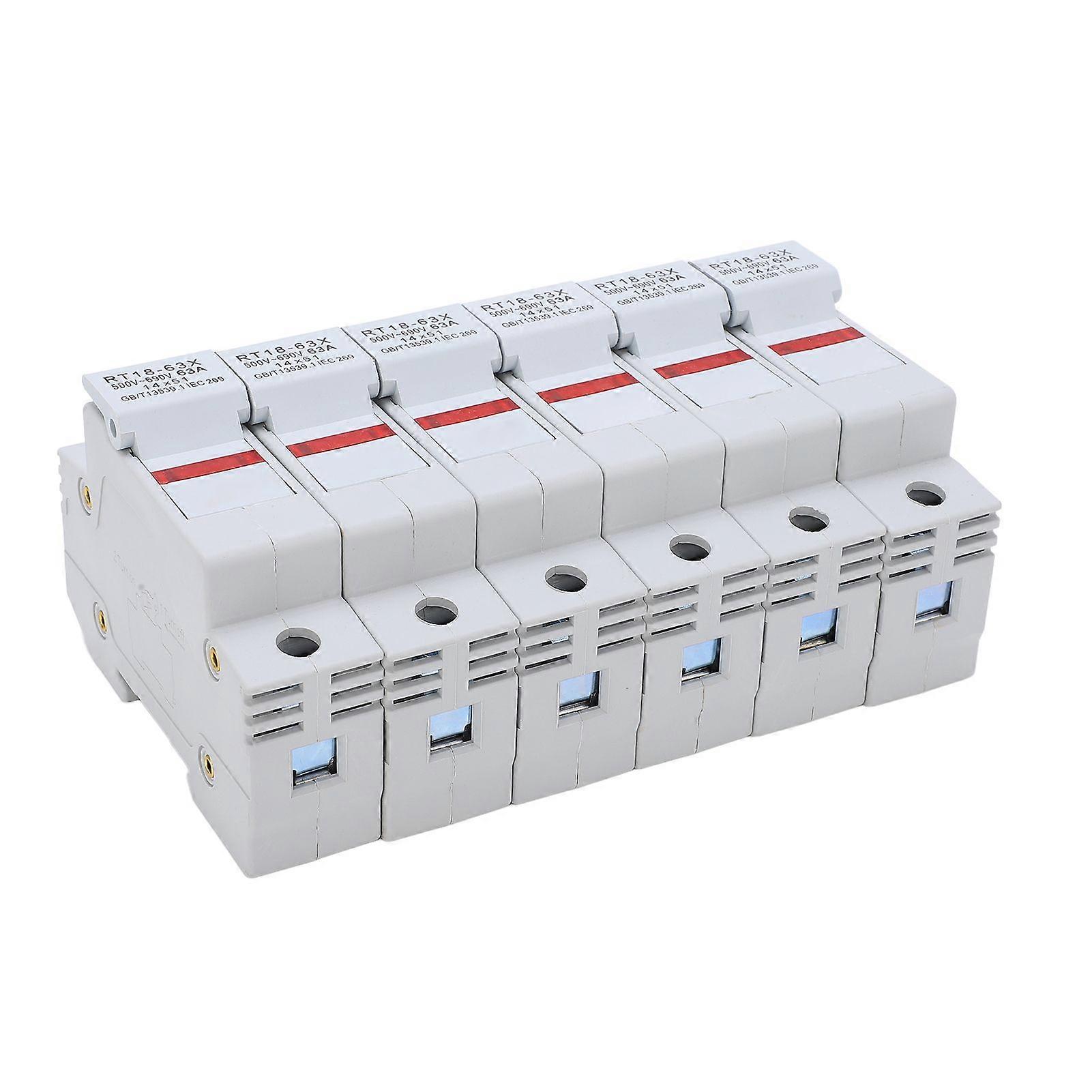 RT18-63X Rail Mounted Fuse Holder Base with LED Light for RO16 14x51mm Fuse Core 63A 500-690V1P