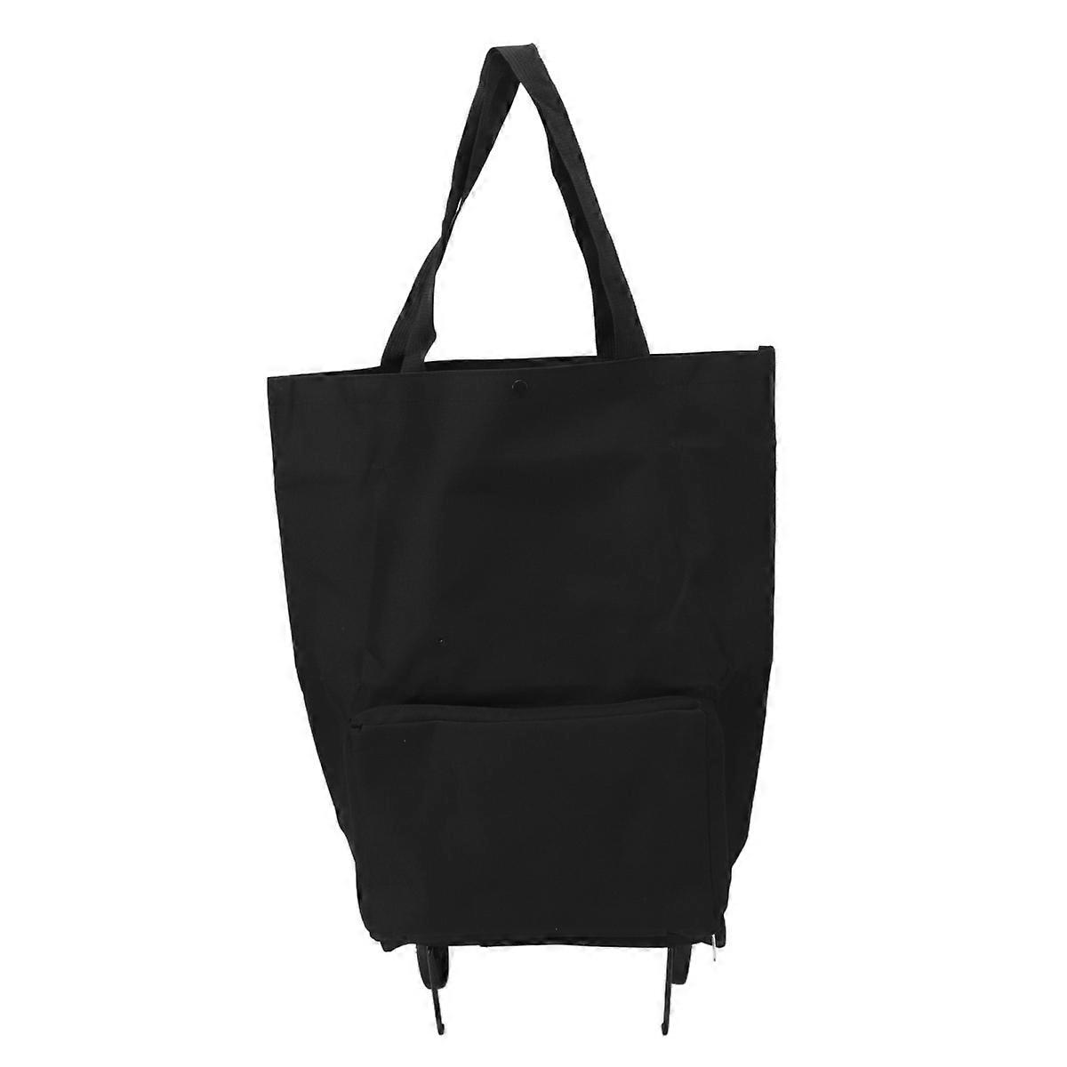 Foldable Shopping Cart with Wheels Multifunctional Fabric Storage Bag Portable Shopping Bag Black