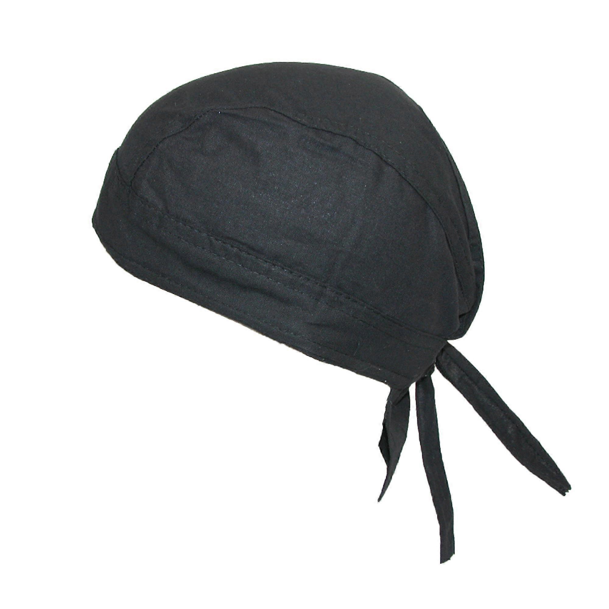 Cotton Solid Unlined Biker Do Rag Cap for Men and Women, Adjustable Size, Breathable Material, Black Color