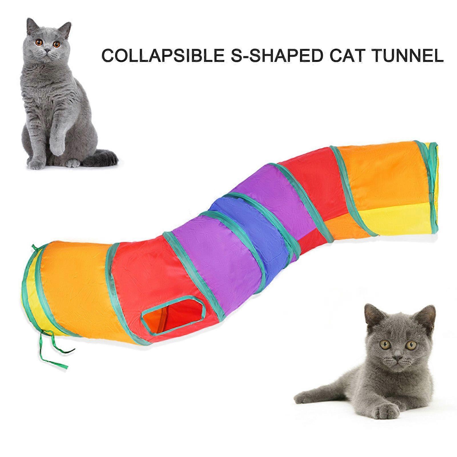 Rainbow S-shaped Cat Tunnel Toys Bend Pet Tunnel Interactive Cat Passage Toys for Kitten Rabbit Puppy