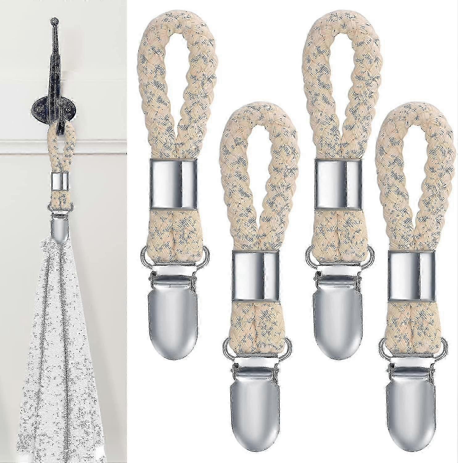 4ピースタオルクリップ、ディッシュタオルフック、ディッシュタオルフックバスルームタオルホルダー、ディッシュタオルクリップハンギングタオル食器棚、ベージュf26