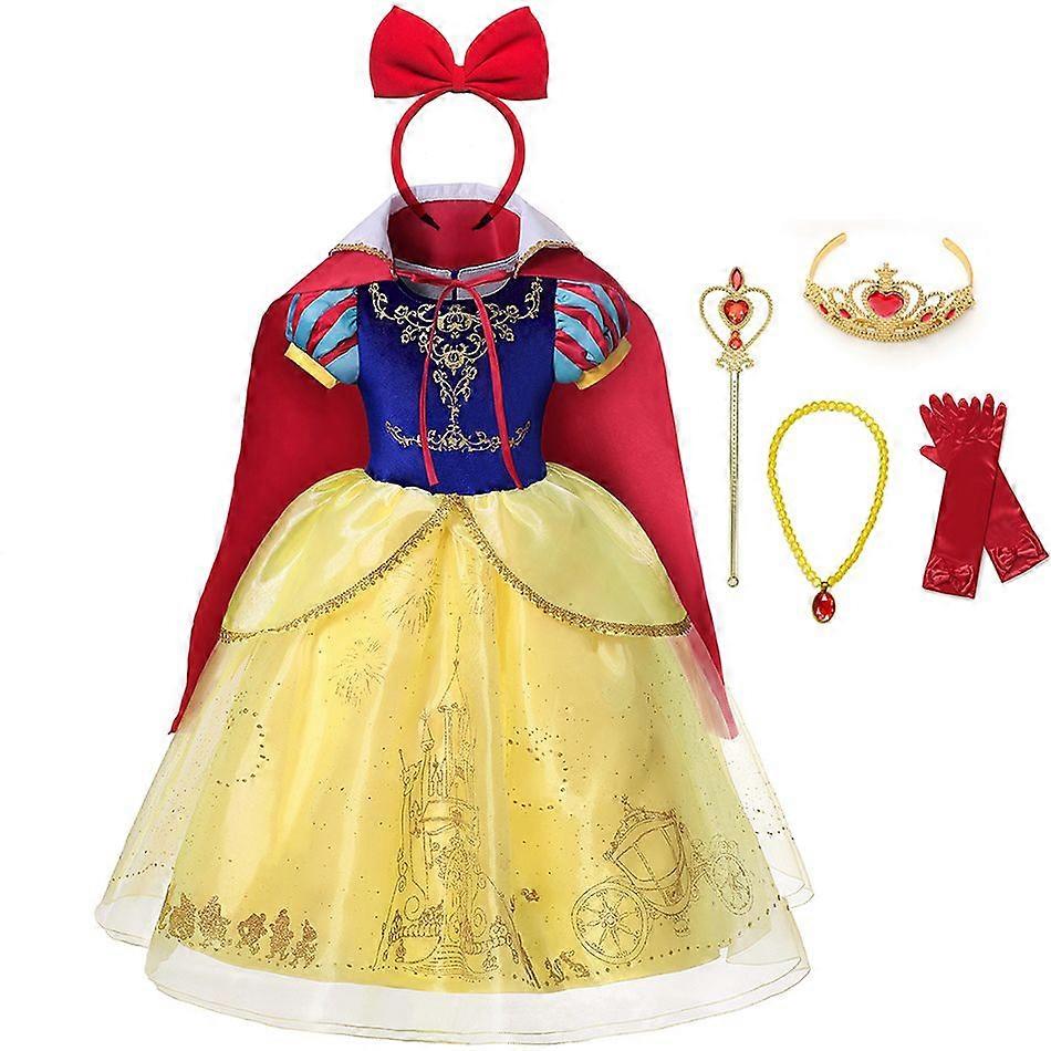 6Stlyesドレスセット3#女の子の子供のためのプリンセス白雪姫ドレスマントハロウィーンレースボールガウン子供パーティー誕生日ドレス2-12Y