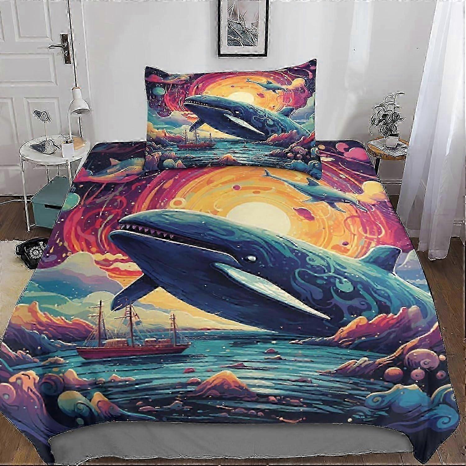 J102 Lençóis de cama Baleia Capa de edredão Conjunto de cama, 3D 3BS Capa de edredom com fronhas, Capa de colcha de microfibra macia com fecho de zíper Conjunto de 3 peças para