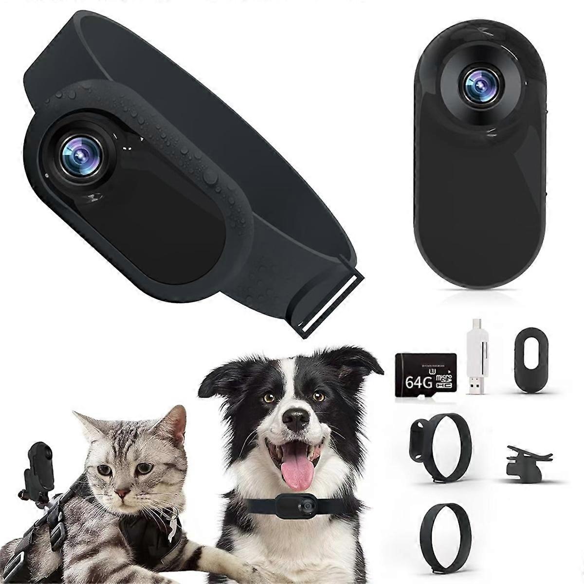 HD 1080P Dog Tracker Collar No WiFi Needed Cat Camera Collar Camera with Video Records Cat Dog Gift Black