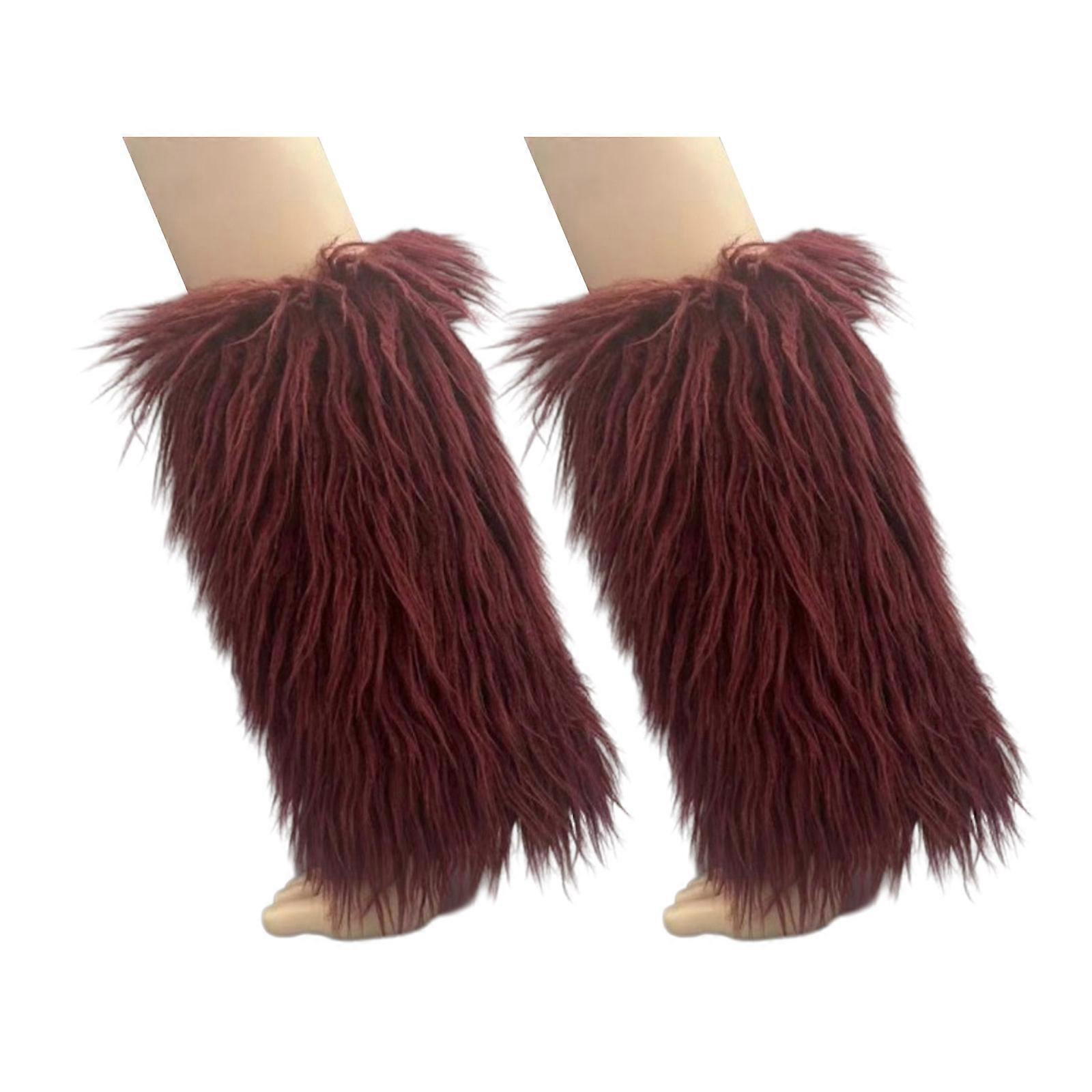 Fausses fourrures floues Jambières Fourrures Talons Longues Bottes Poignets Couverture A Élastique Une Paire Carnavals Bottes Couverture Y2K JK Uniforme Claret 40