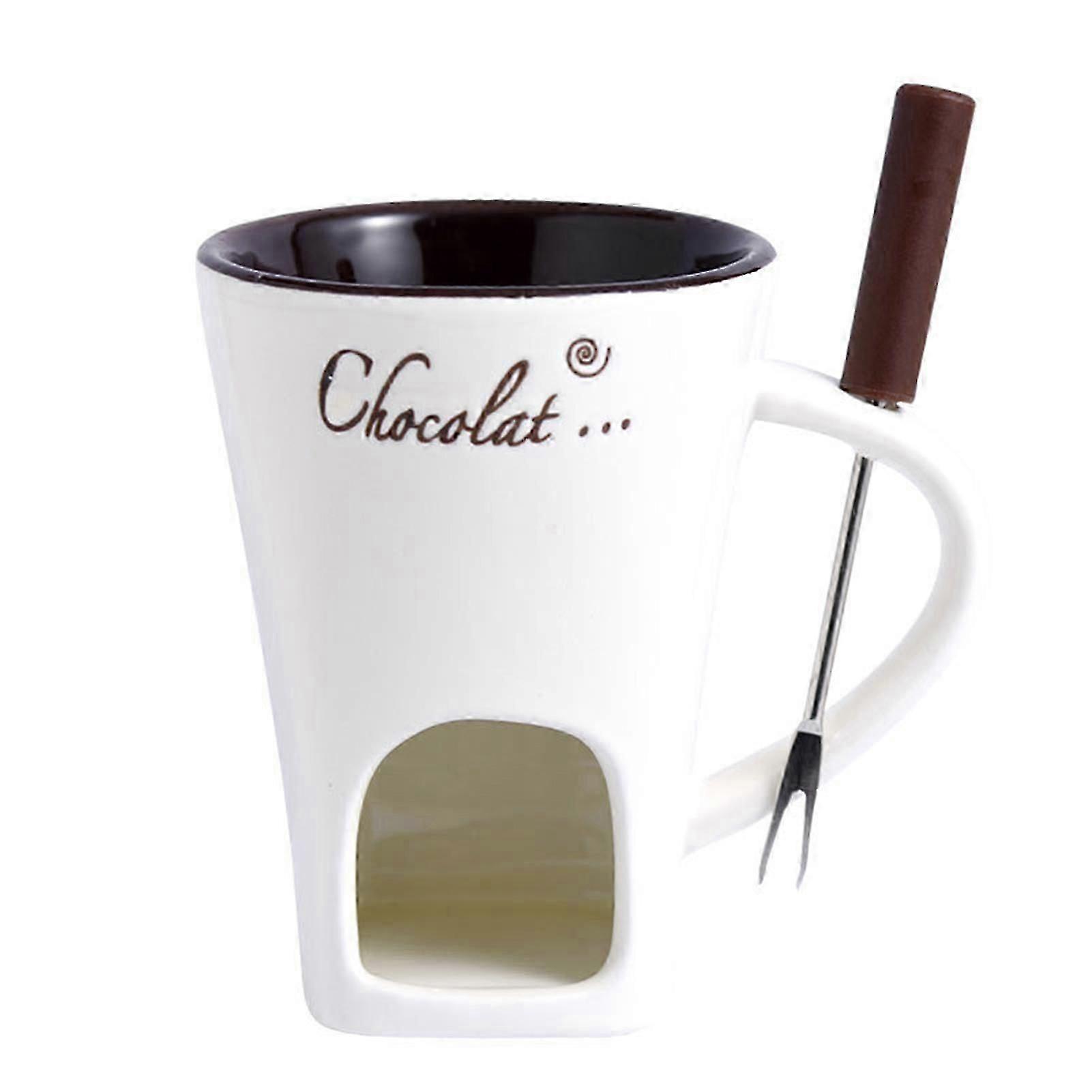 Chocolate Fondue Mug 130ml Ceramic Chocolate Fondue Coffee Cup with Forks Melting Mugs for Chocolate Cheese Butter