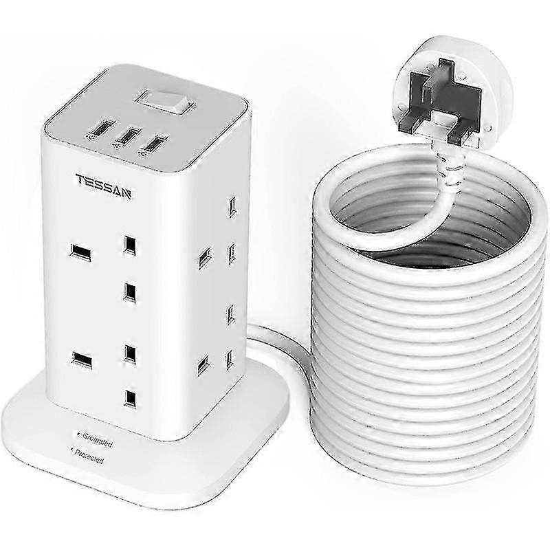 8-Way Multi Plug Extension Cord Power Tower Socket with USB Ports 2M/3M/10M, Surge Protector Multi Outlet Cord Extension Plug Power Socket-In stoc