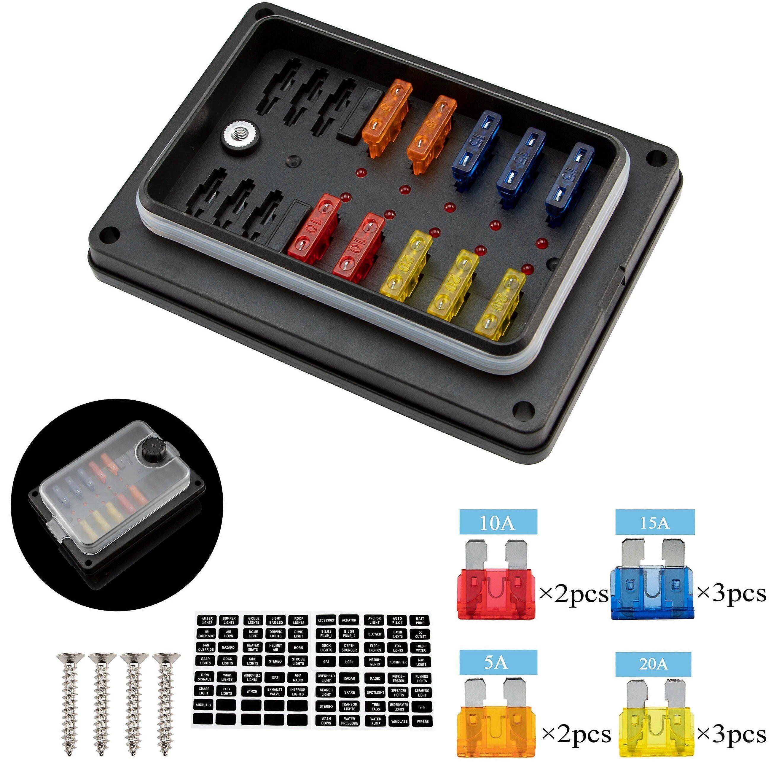 High Quality 10-Way Durable Fuse Box Fuse Holder Indicator 12V Waterproof For Boat Van Caravan Motorhome NEW