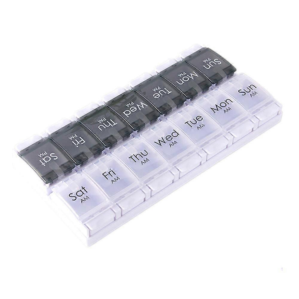 Hap Kutusu Organizatörü AM PM 14 Bölümlü Vitamin Kapsül Takviyesi Açık Siyah Beyaz (2Time1Day-Blk)