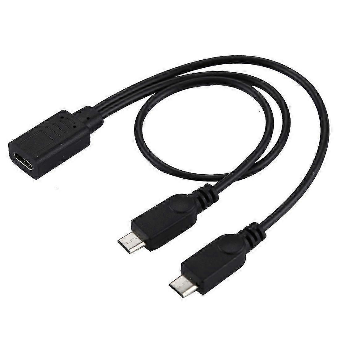 USB-C / Typ-C Buchse auf 2 x Micro USB Stecker Adapter Y Kabel, Gesamtlänge: ca. 30cm