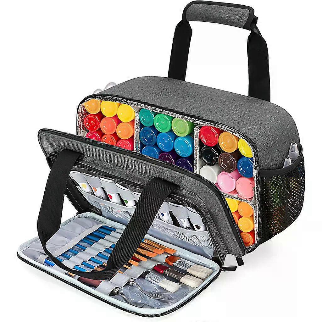 Acrylic Paint Storage Bag with Handle, Holds 54 Bottles, Removable Dividers, Gray