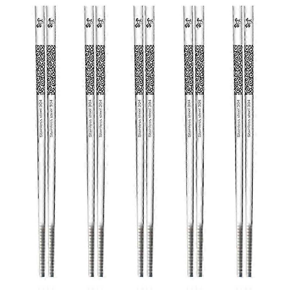 JiaWei Elegant Metal Chopsticks Set, Reusable 304 Stainless Steel Chopstick with Unique Gray Matte Laser Pattern, Non-Slip Square Design for Comf iZz
