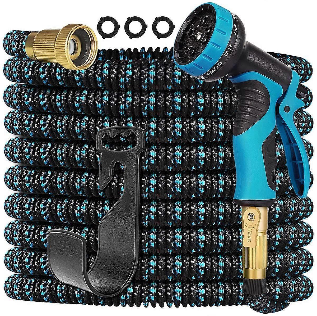 50ft  Garden Hose Water Hose with 10 Function Nozzle and 3-Layers Latex, Water Hose(BLUE)