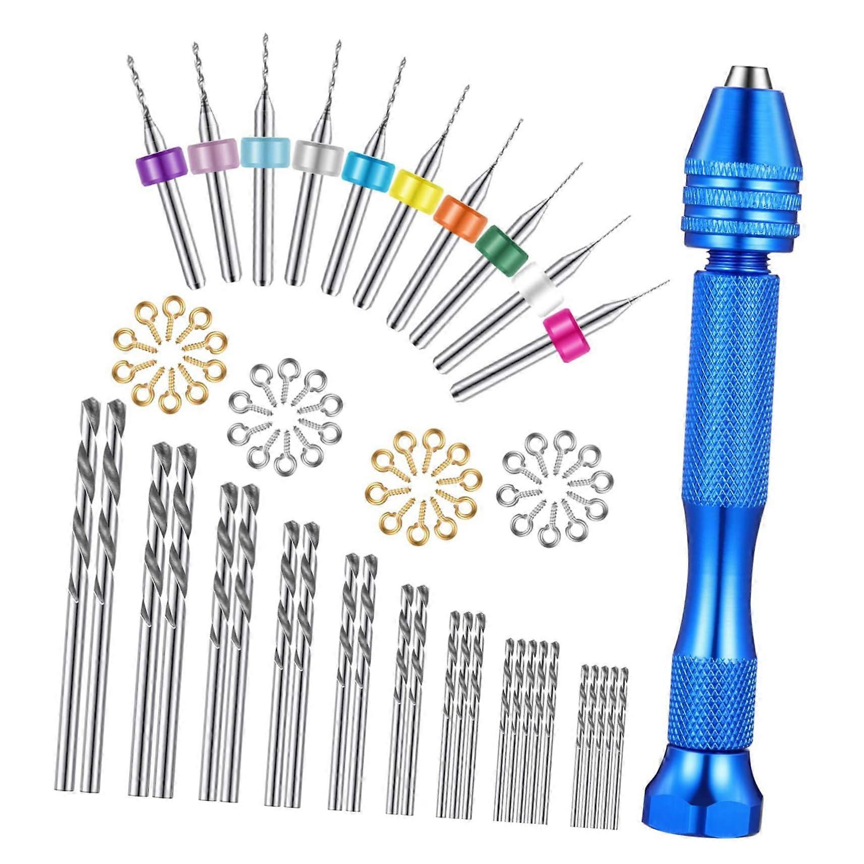Mini Drill Bit Set - 76 PCS, Manual Hand Drill With Textured Handle, 0.3-1.2mm Precision Bits For DIY Home Decor