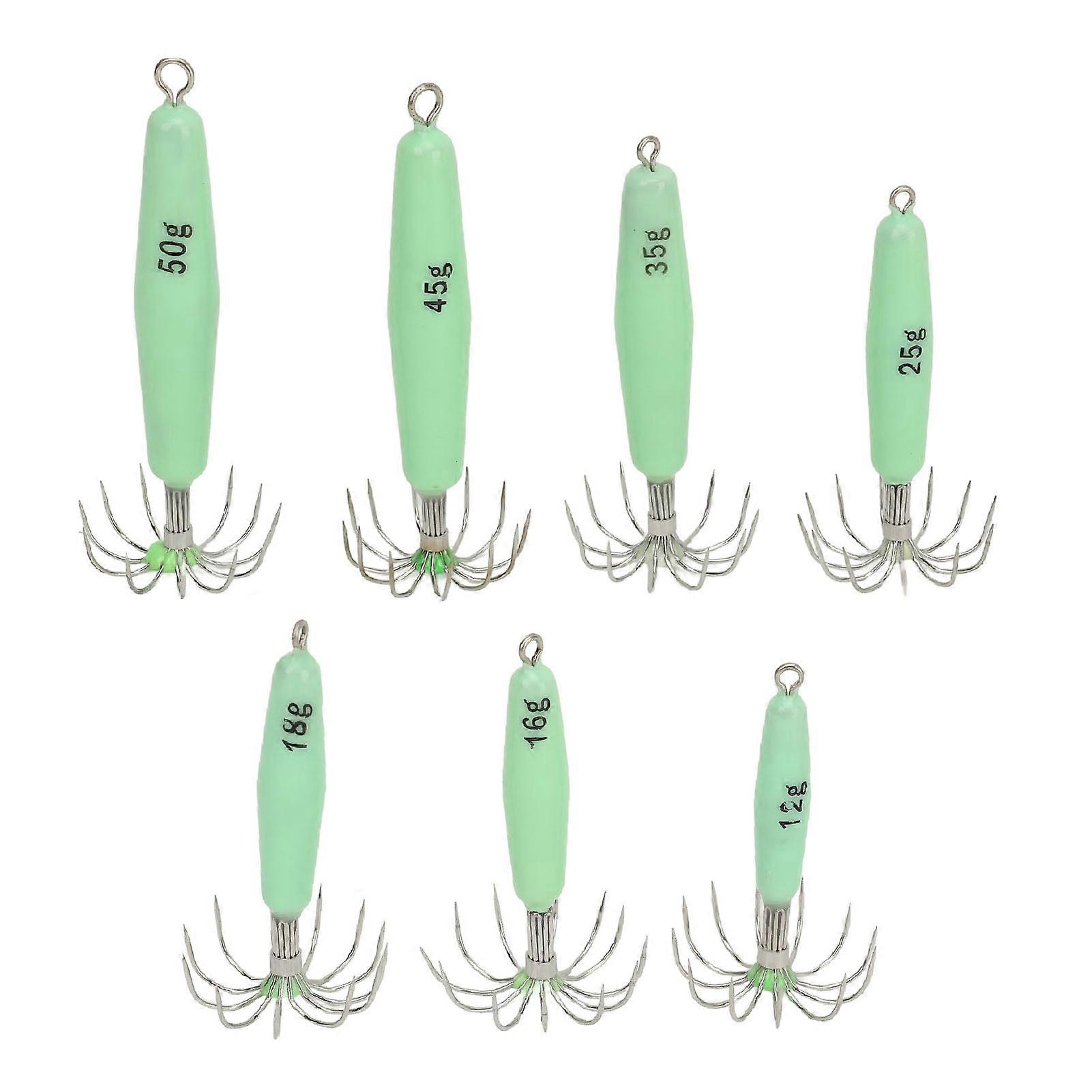 7-Piece Glow-in-the-Dark Squid Jig Set with 12 Steel Hooks, Easy-Clean Fishing Lure