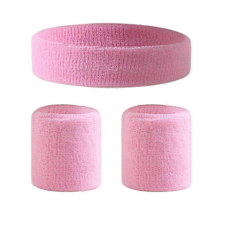 Sweatband Set (3 Pieces) Sports Headbands Wrist Stripe Sweatbands Sweat Bands and Headbands Moisture-wicking Sweat-Absorbent Headband (Pink)
