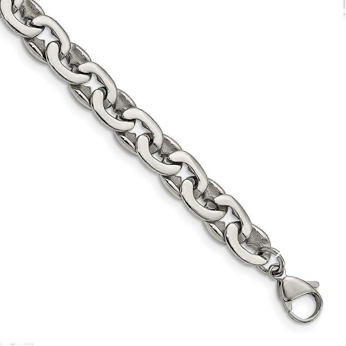 Stainless Steel Fancy Lobster Closure Polished Ovals 8.25inch Bracelet 8mm Wide Link-Bracelet for Women