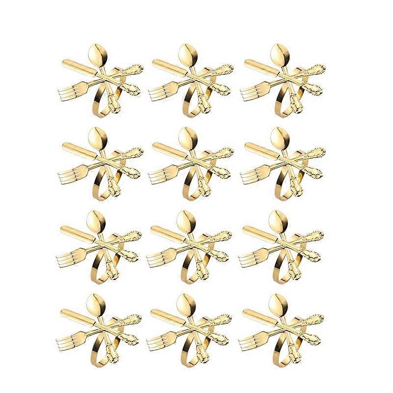 クリスマスパーティー用のナイフとフォーク、スプーン、ナプキンリングホルダー、ゴールド