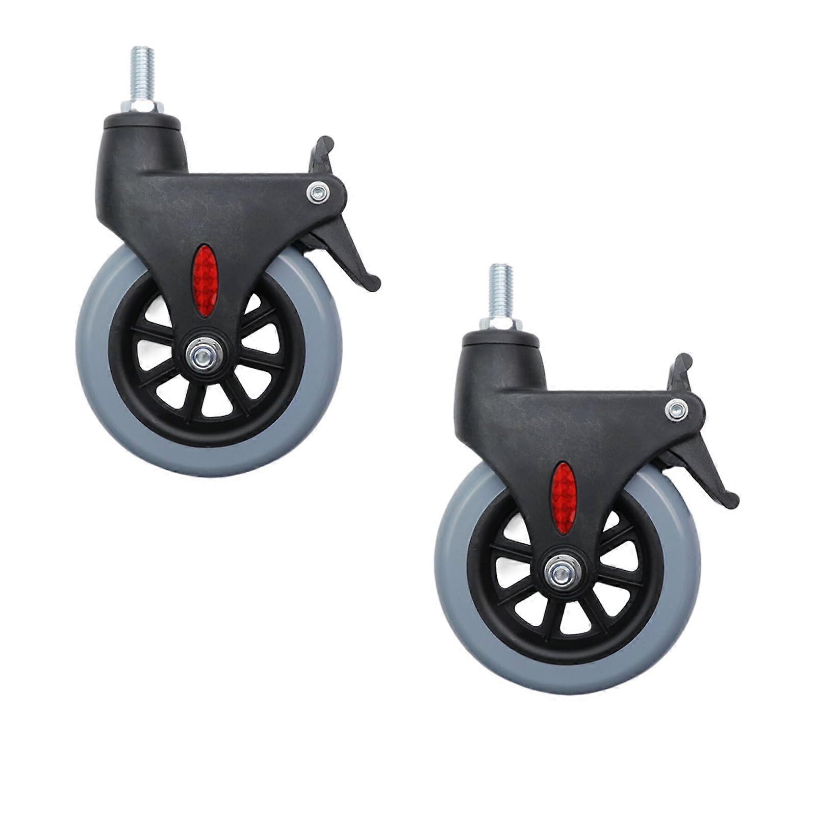 2Pcs 5 Inch Wheelchair Wheel Replacement Anti-Skid Caster Wheels with Brake for Rollators, Walkers, and Walking Aids