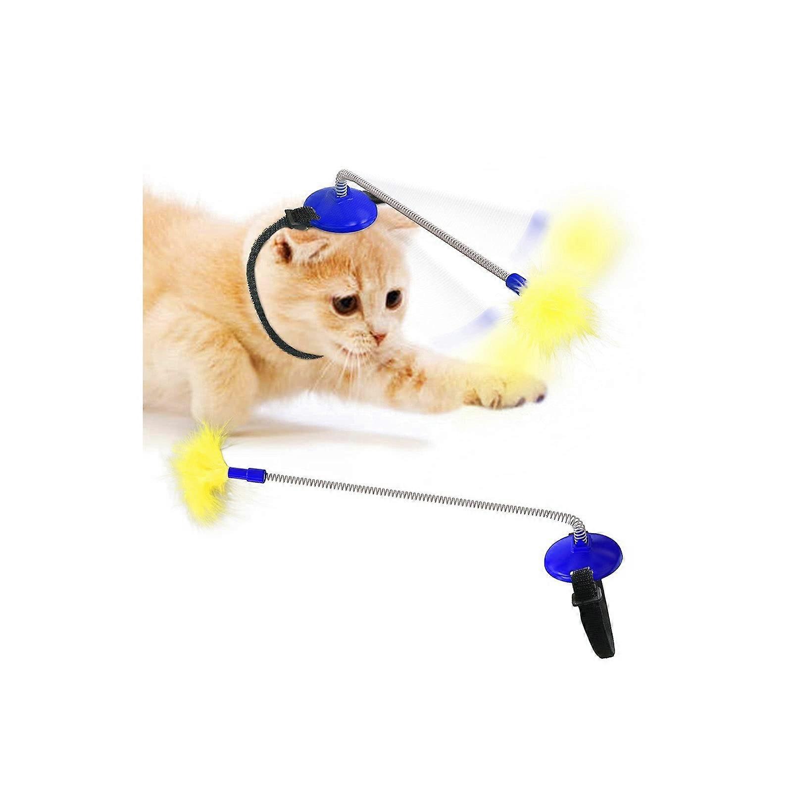 Cat Feather Toys, Cat Toy Interactive Funny Hands Cat Stick with Feather Toys Wand for Cats Kitten Pet Accessories (Color : Blue)