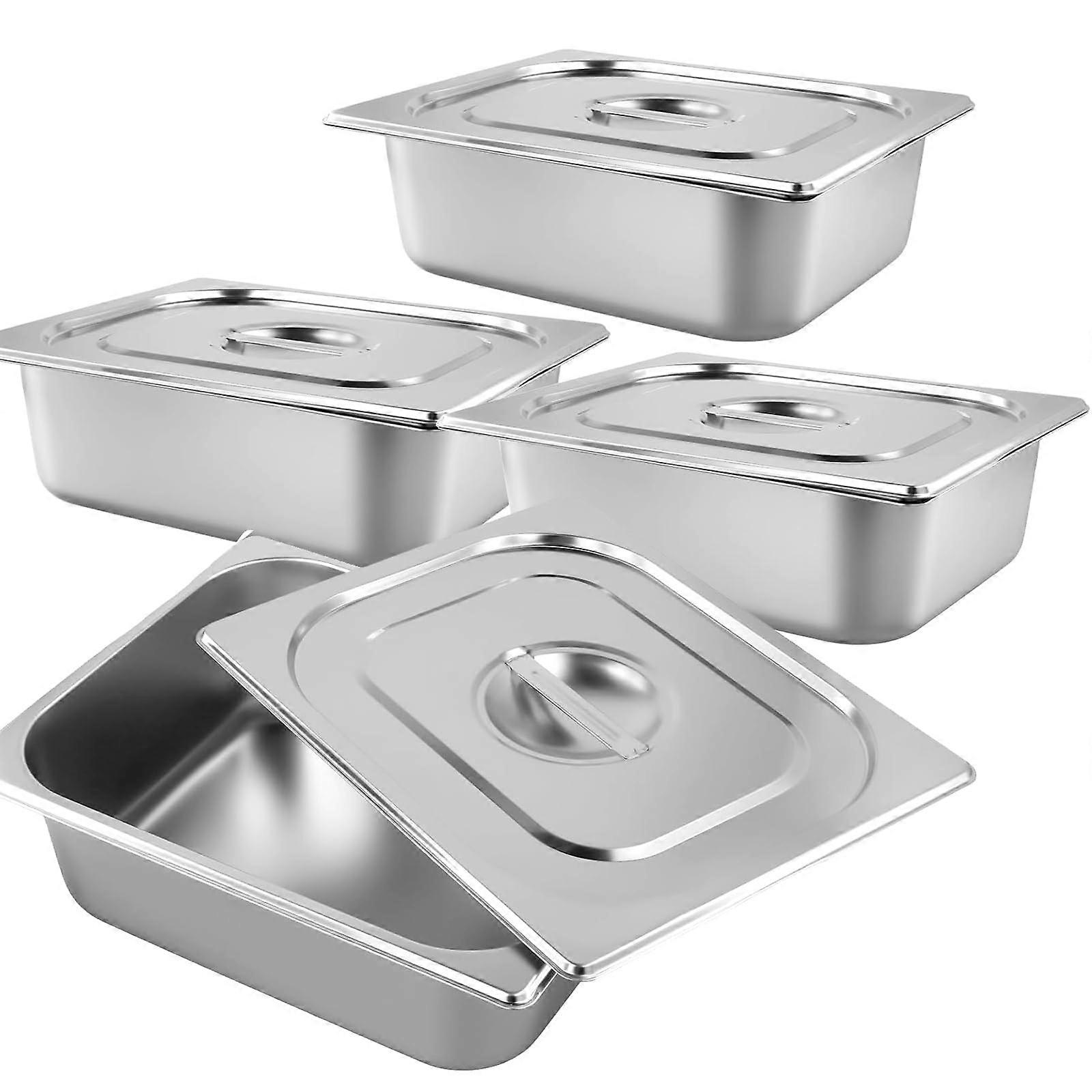 4 Pack Half Size Steam Table Pans with Lids, 4 ιντσών Deep Stainless Steel Hotel Pans για μπουφέ, εστιατόρια, τροφοδοσία