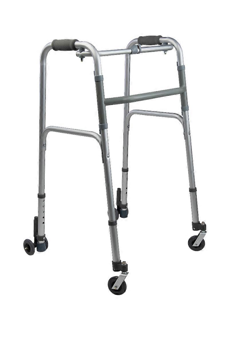 Folding Walker with 4 Aluminum Wheels - Twin Rear and Front Swivel Wheels