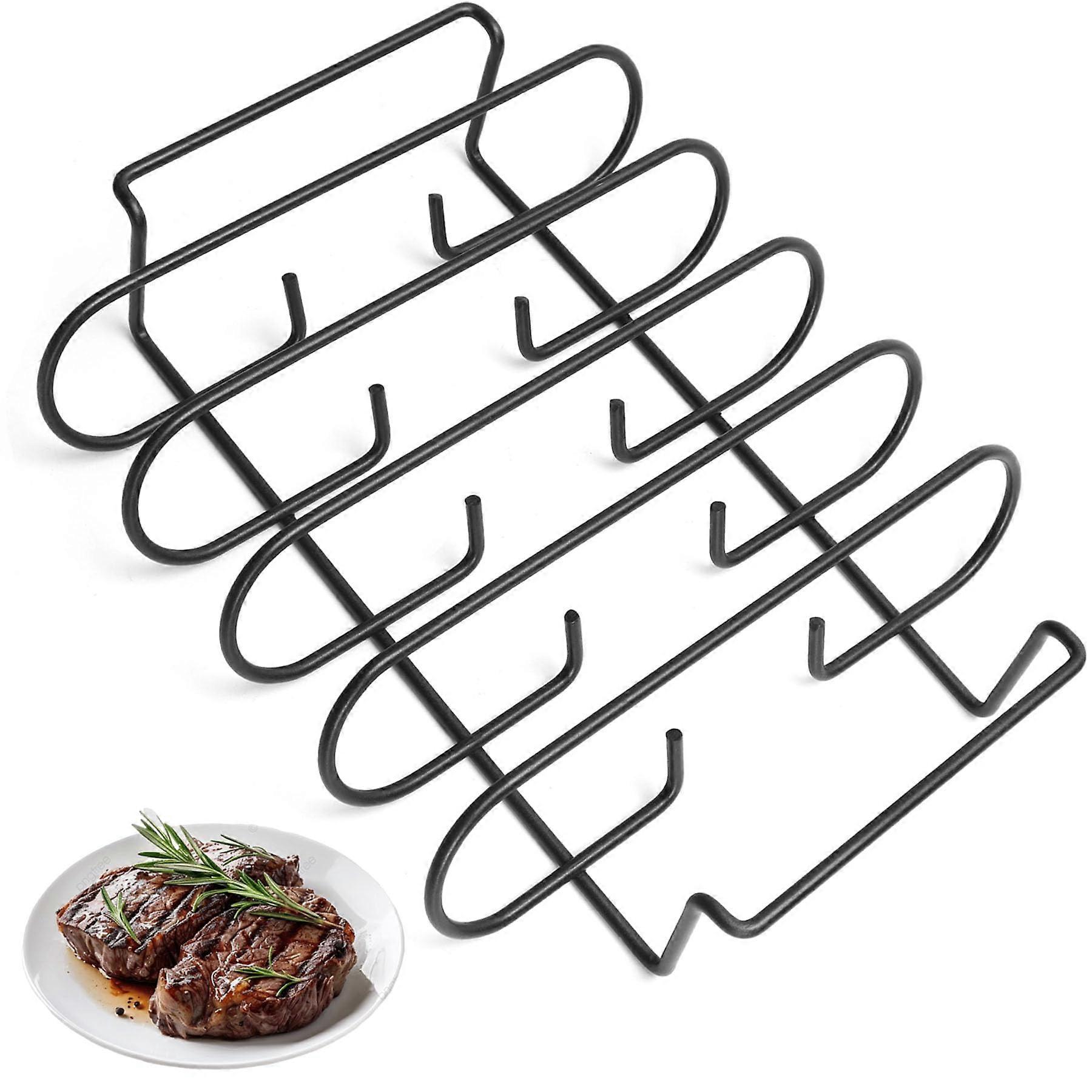 BBQ Rib Rack Premium Αντικολλητική Επικαλυμμένη Βάση Ψησίματος Χάλυβα Συγκρατεί Rib 5 ράφια για κάπνισμα και ψήσιμο στη σχάρα, ταιριάζει στις περισσότερες ψησταριές