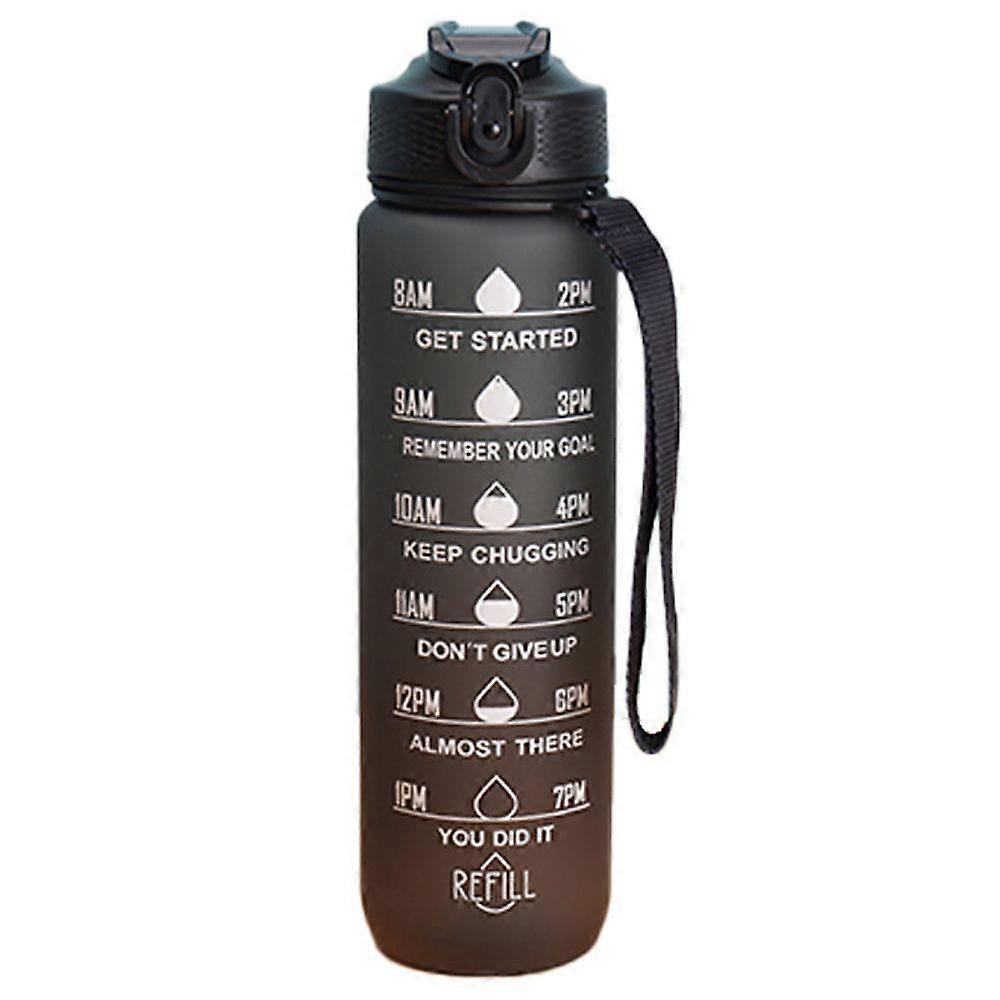 Botella De Agua Deportiva De 1L Con Marca De Tiempo Y Color Gradiente Resistente a Fugas Para Oficina Gimnasio Exterior