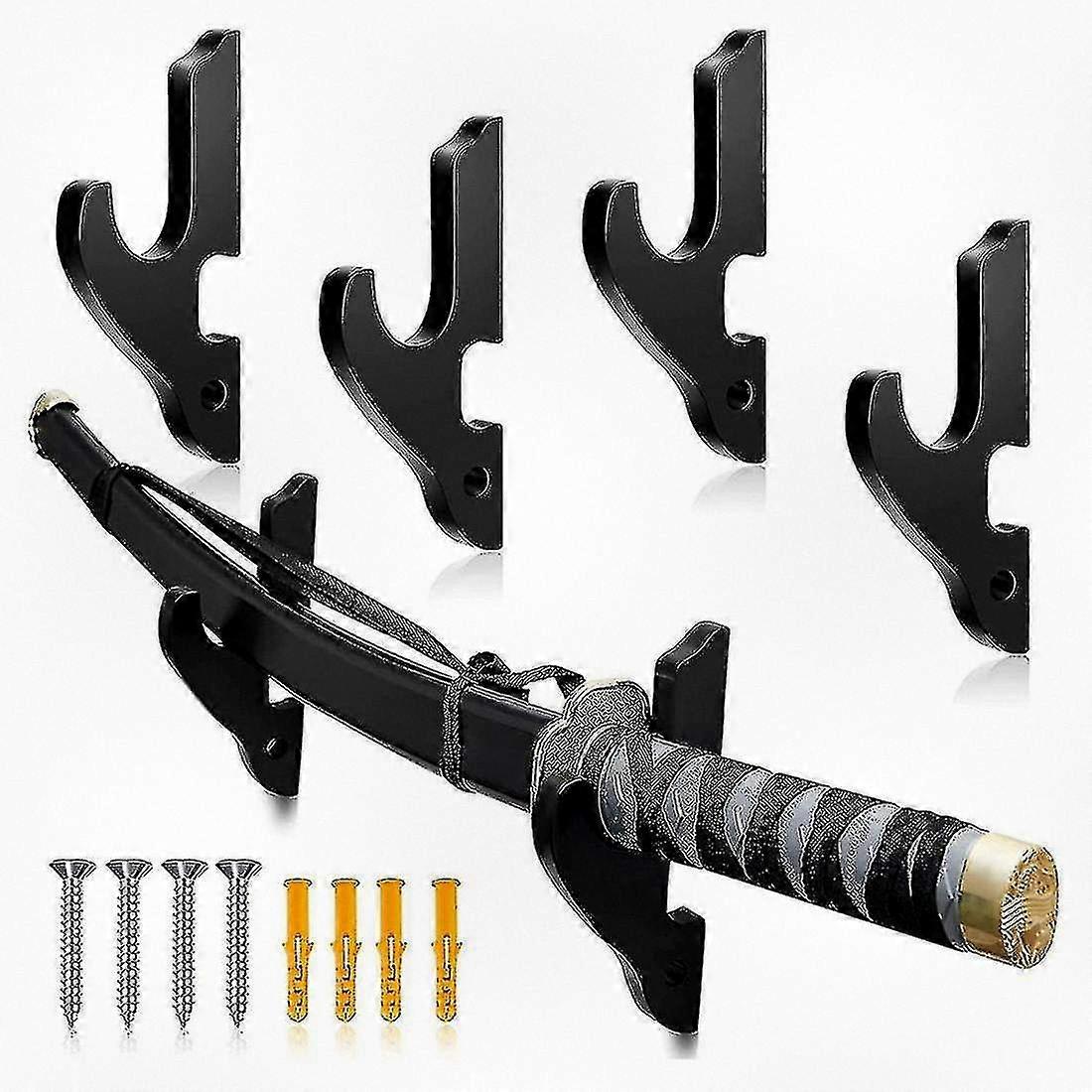 4 Adjustable Wooden Sword Wall Mounts for Display and Storage