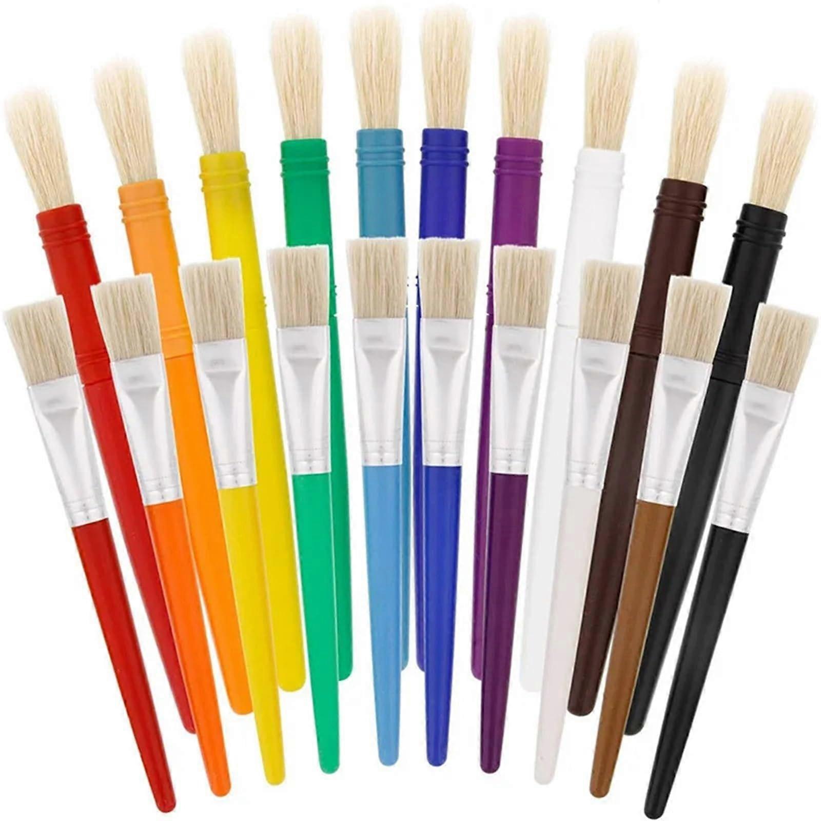 Paint Brushes 50 Pieces Flat Tip Hog Bristle Tempera Artist Brushes For Kids Short Stubby Plastic Handle Round Peak