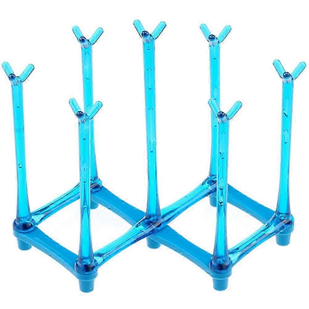 Foldable Bottle Drying Rack with Spoon Holder - Blue Storage Stand