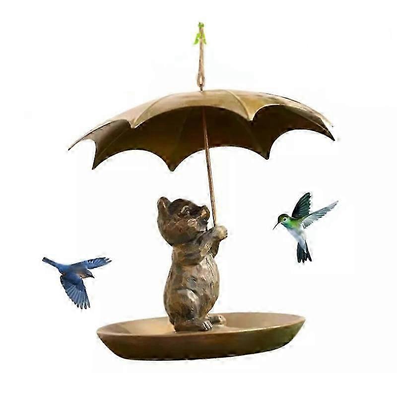 Animal Bird Feeder with Umbrella-Cute Squirrel/Cat/Dog Hold Umbrella Bird Feeder