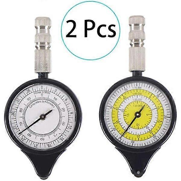 2 pcs Map Distance Meter Odometer Multifunctional Compass Curvimeter Device, Opisometer, Curvimeter, Distance Calculator Map Meter Compass Hiking Camp