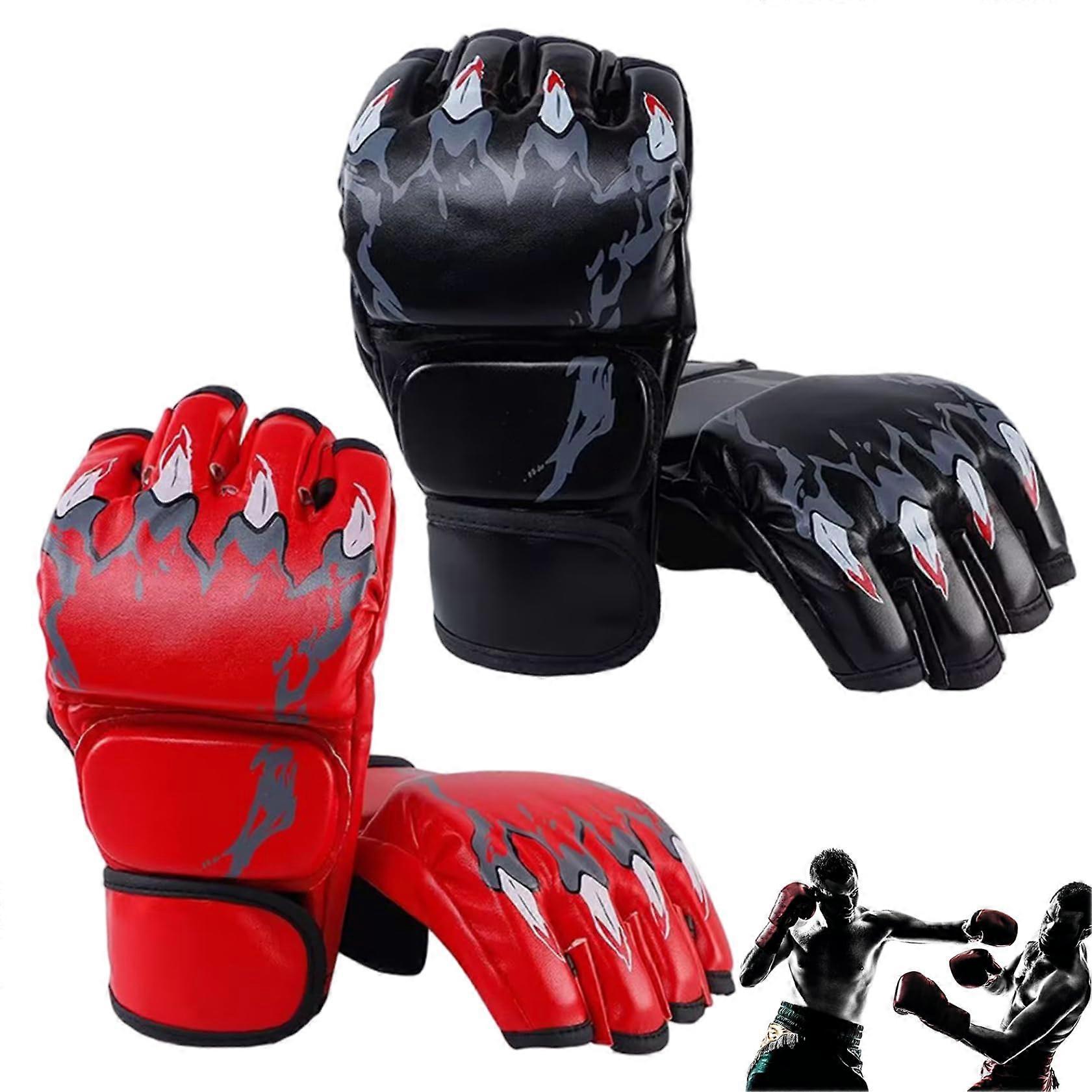 Boxing Gloves for Men - 2 Pairs Adjustable Half-Finger Breathable Training Gear, Size M/L, Black