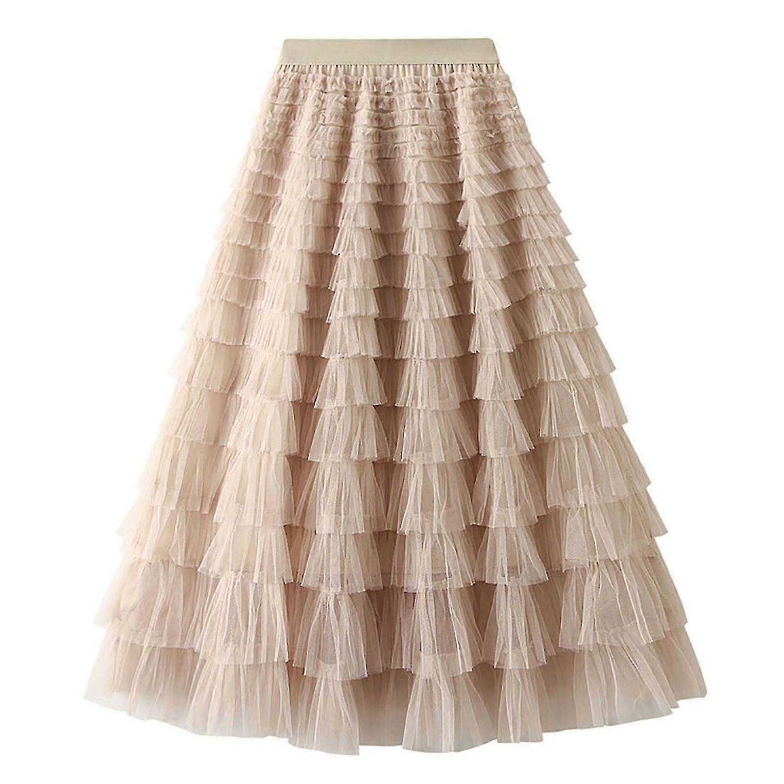 Skirt Women's Solid Color Ruffled Mesh Skirt High Waist Prom Poached Skirt Half-length Skirt