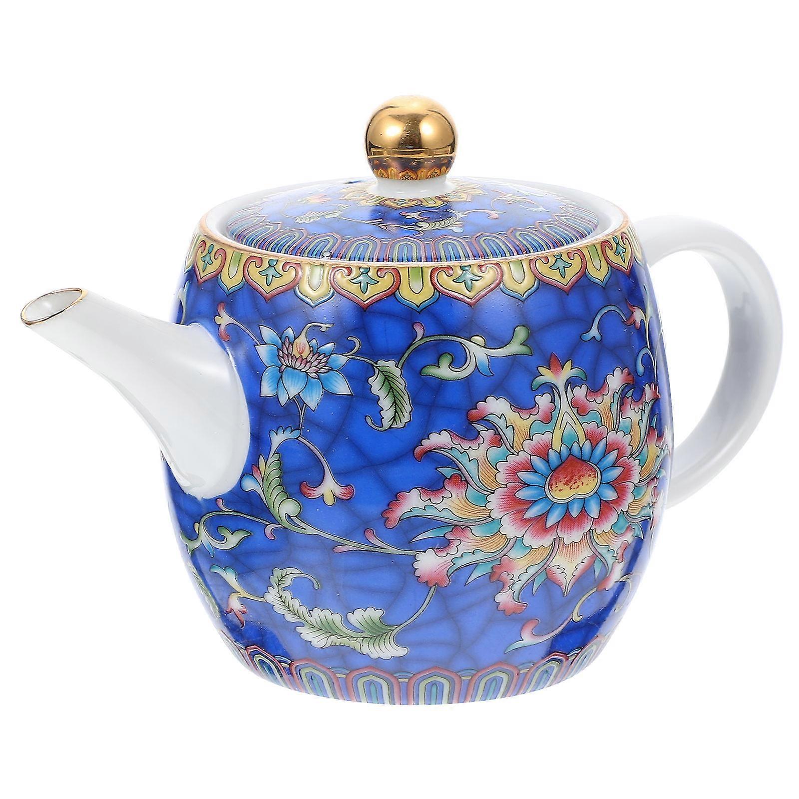 Home Ceramic Kettle Enamel Teapot For Restaurant Study Room 14X5.2CM Blue 1Pack
