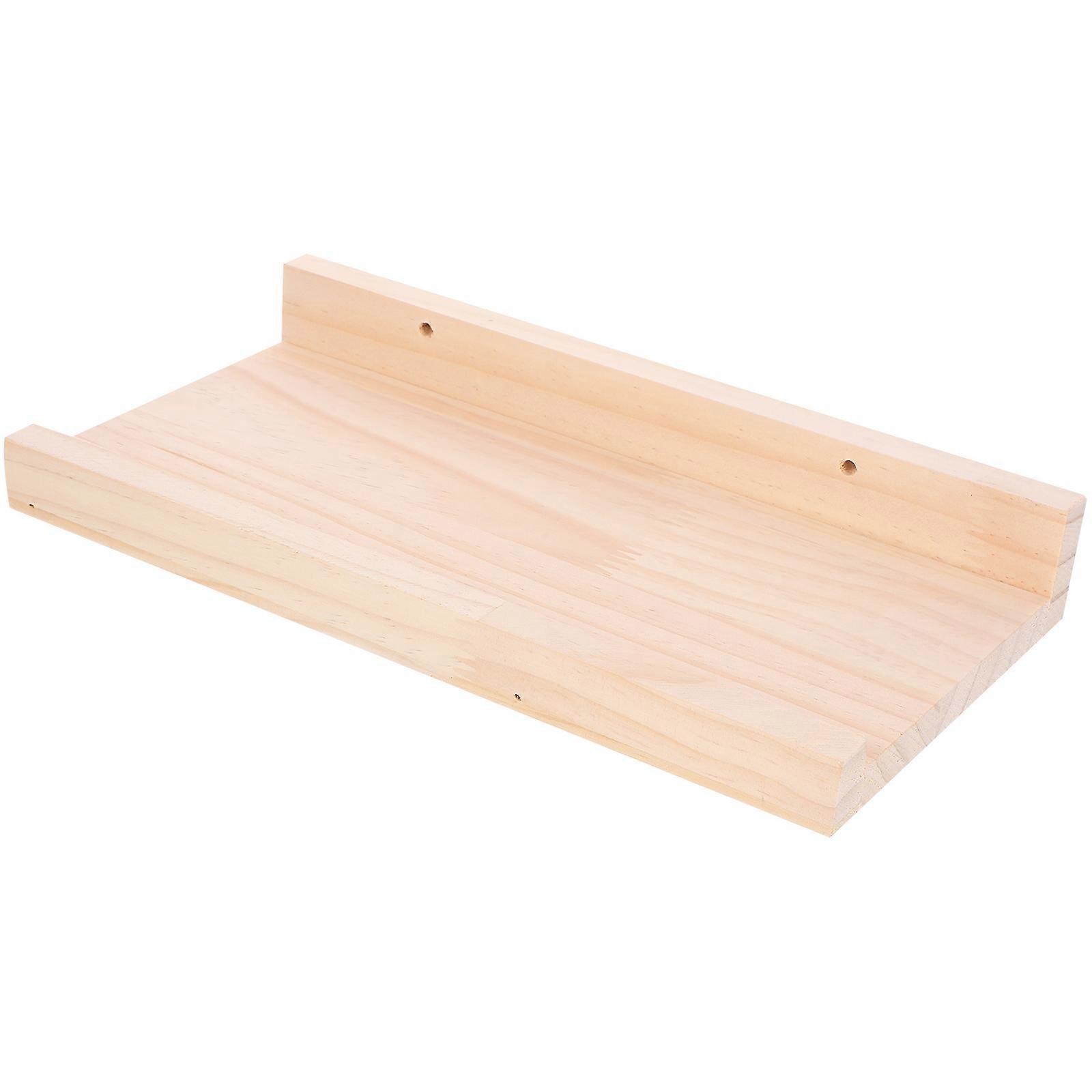 Floating Shelf Wall-Mounted Floating Shelf Bedroom Display Storage Rectangular Classic Natural Wood Color 1Set