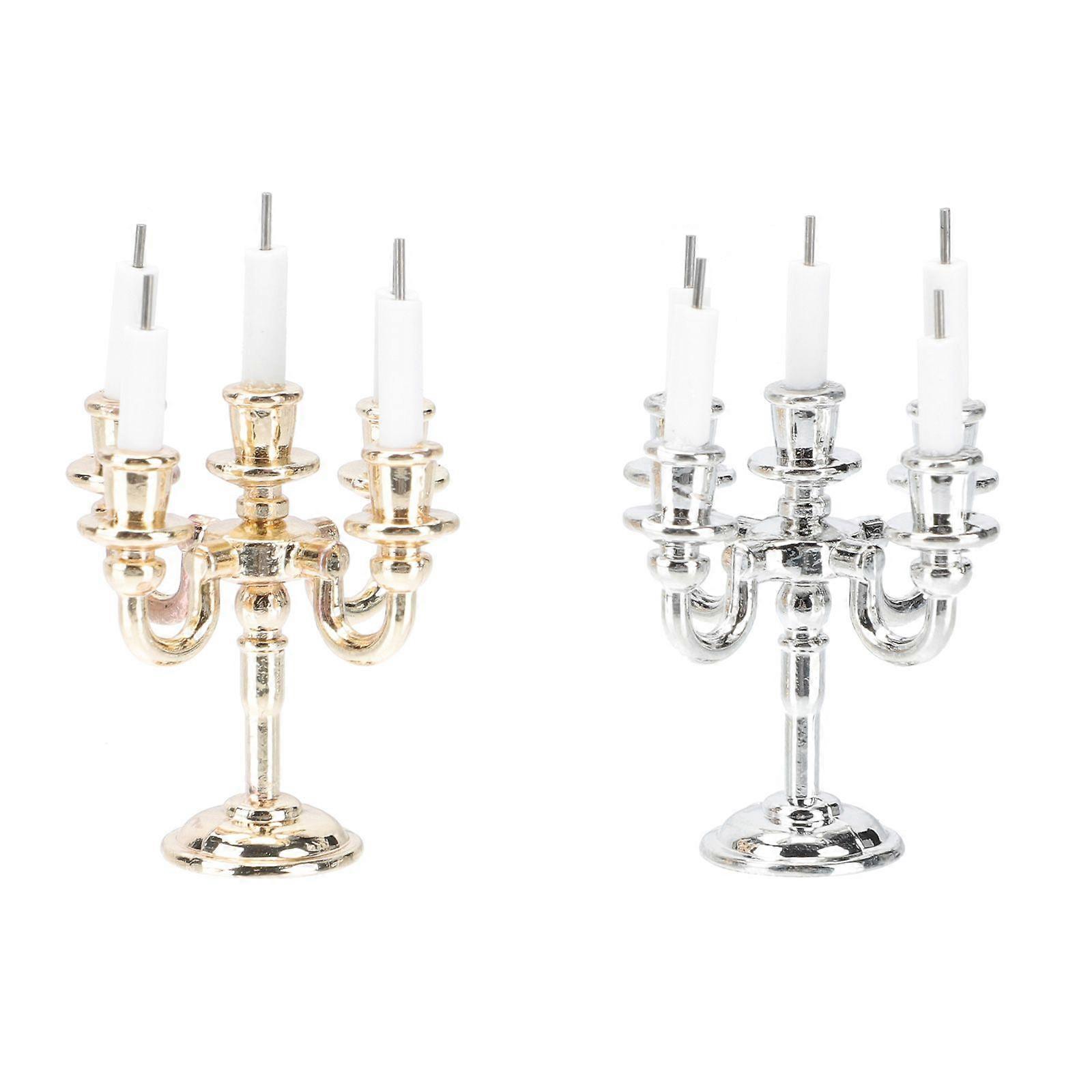 2 Sets Toy House Candlesticks Miniature Candlesticks Mini Alloy Candle Holders
