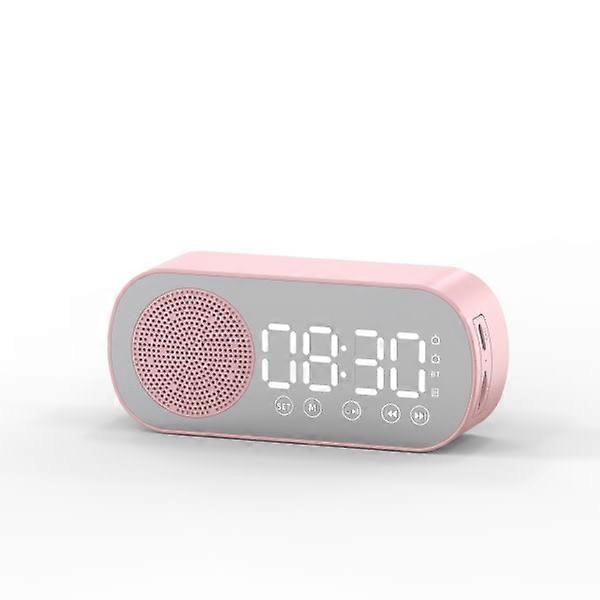 CDQ multifunctional smart FM radio Bluetooth speaker alarm clock mirror clock, pink