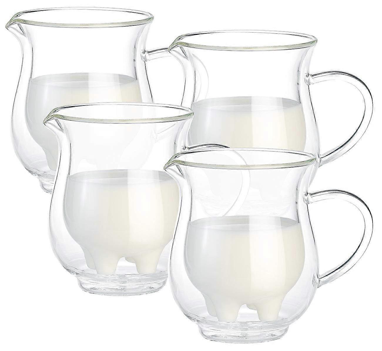 Udder Double-Walled Milk Jugs Set of 4, 200 ml Glass Cups in Funny Udder Design, Unique Souvenir Drinkware