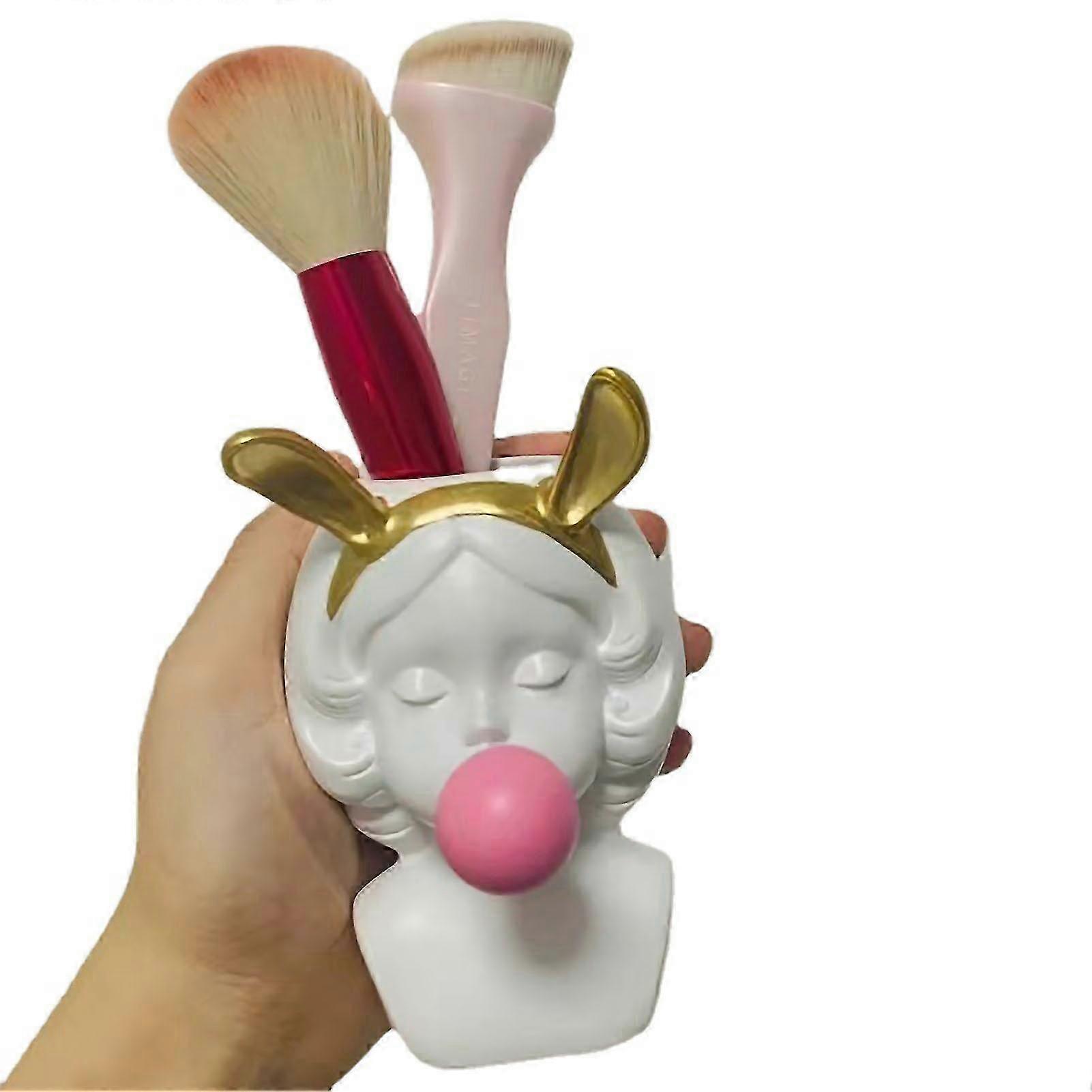 デスクトップフラワー花瓶樹脂メイクアップブラシペン装飾像ホルダーオーガナイザールームバブルブローガール用