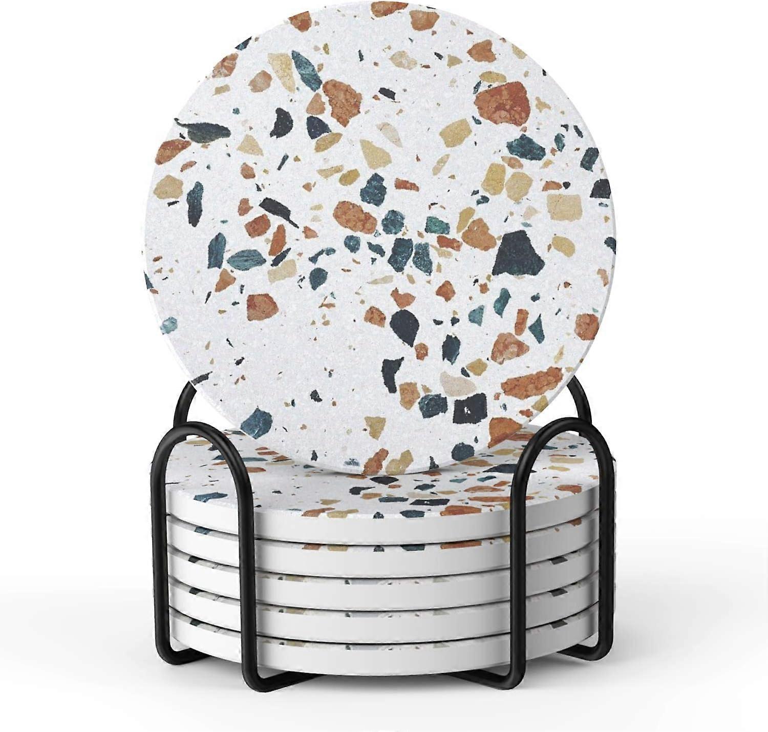 Marble Ceramic Absorbent Cork Coaster Set (With Stand)